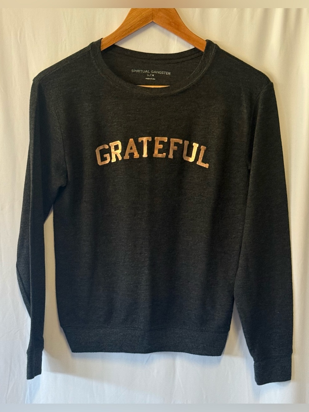 Spiritual Gangster Girls Grateful Old School Sweatshirt Gray Kids L 14
